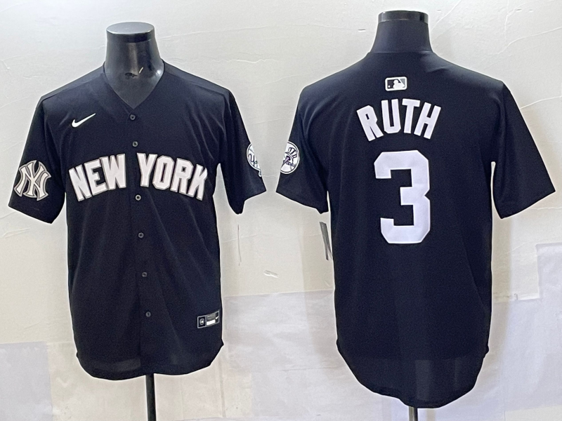 Men 2025 New York Yankees 3 Ruth black Nike MLB Jersey style 7250011